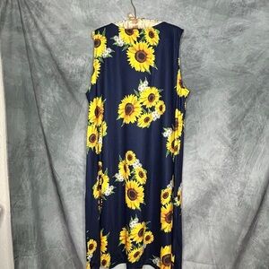 Navy Sunflower Print Midi Dress